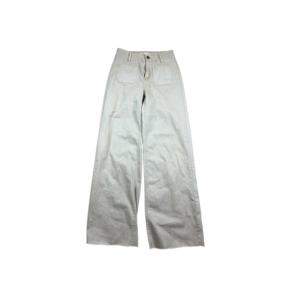 OAT New York Women Sand Beige Wide Leg Patch Pocket Raw Hem Pants Size 4/27